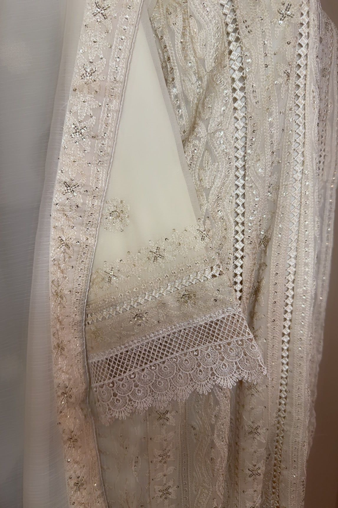 Embroidered Open Front Style Beige Maxi 3 Pc - CTARA DESIGNS